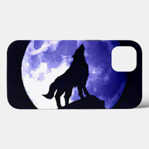 Howling Wolf Silhouette & Fullmoon Blue Night iPhone 13 Case