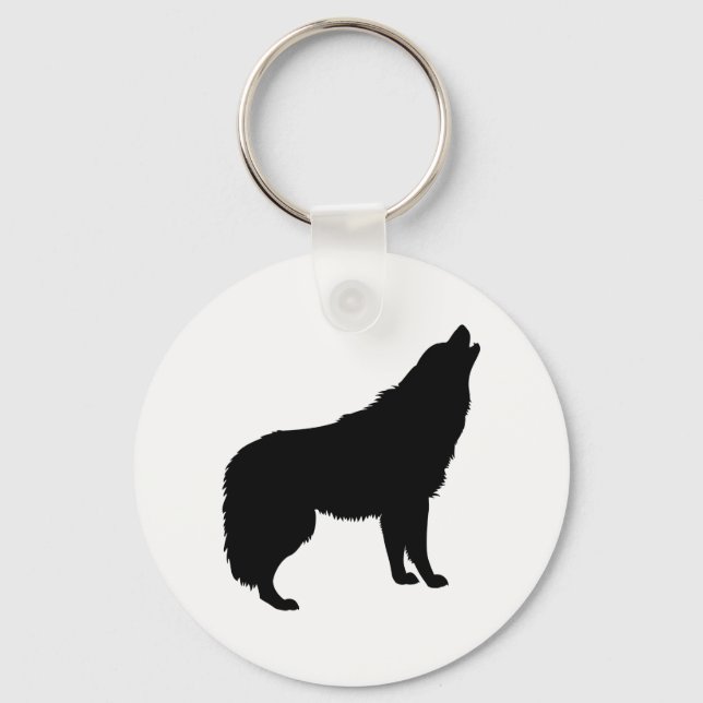 Howling Wolf Silhouette Key Ring (Front)