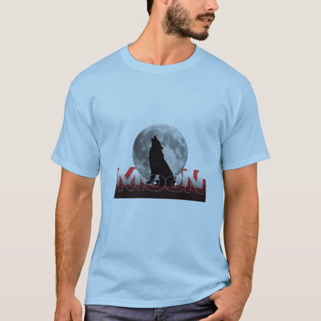 Howling Wolf Silhouette with Full Moon Graphic T-S T-Shirt (Front)