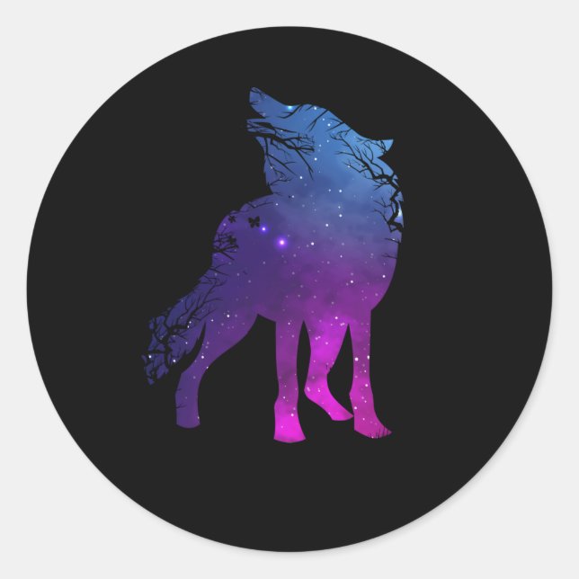 Howling Wolf Silhouette Wolves Forest Animal Classic Round Sticker (Front)