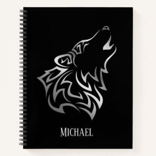 Howling Wolf Silver Black Monogram Notebook