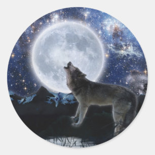 HOWLING WOLF, STARS & MOON Wildlife Stickers
