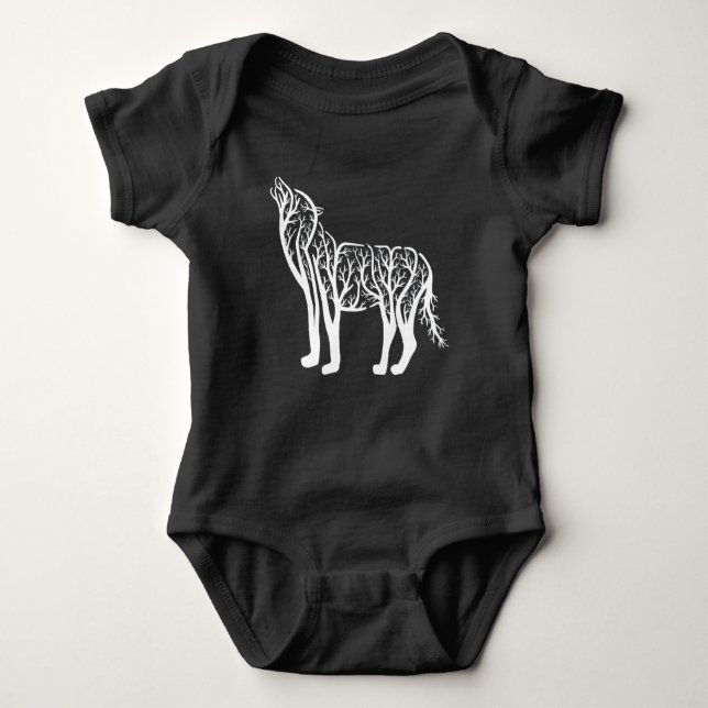 Howling Wolf Tree Art Baby Bodysuit (Front)