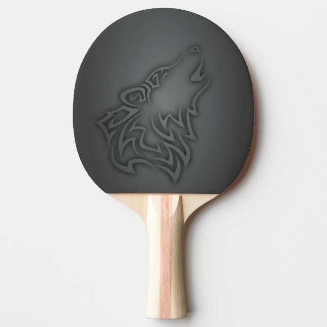 Howling Wolf Tribal Black Ping Pong Paddle (Front)