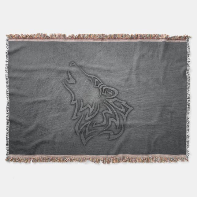Howling Wolf Tribal Steel Throw Blanket (Front)