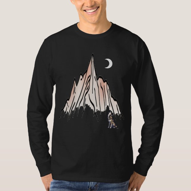 Howling Wolf Under Crescent Moon Mountain – Modern T-Shirt (Front)