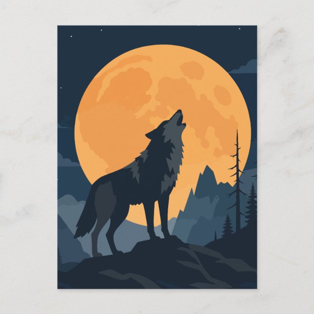 Howling Wolf under Large Harvest Moon Art Postcard (Front)