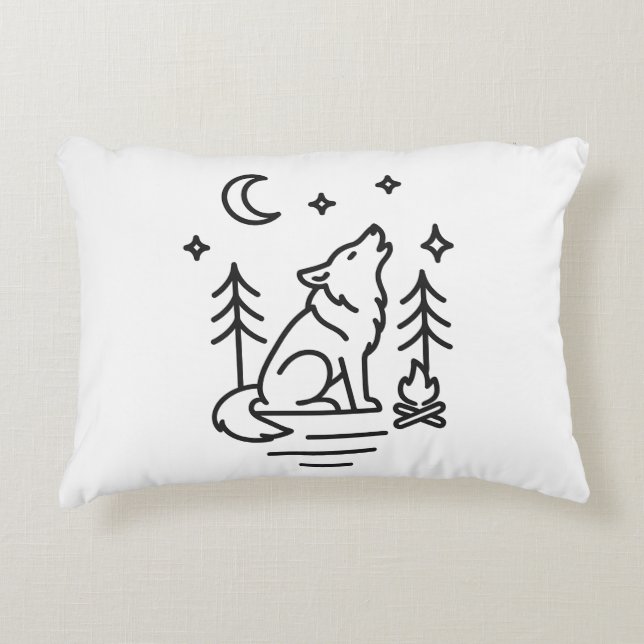 Howling Wolf Under the Moon Decorative Pillow (Front)