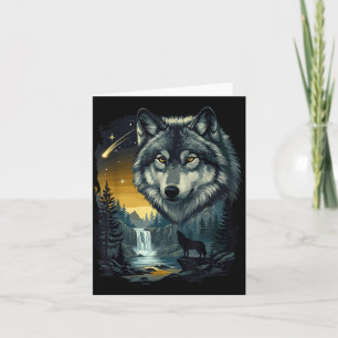 Howling Wolf Waterfall Scene For Nature Lovers And Card