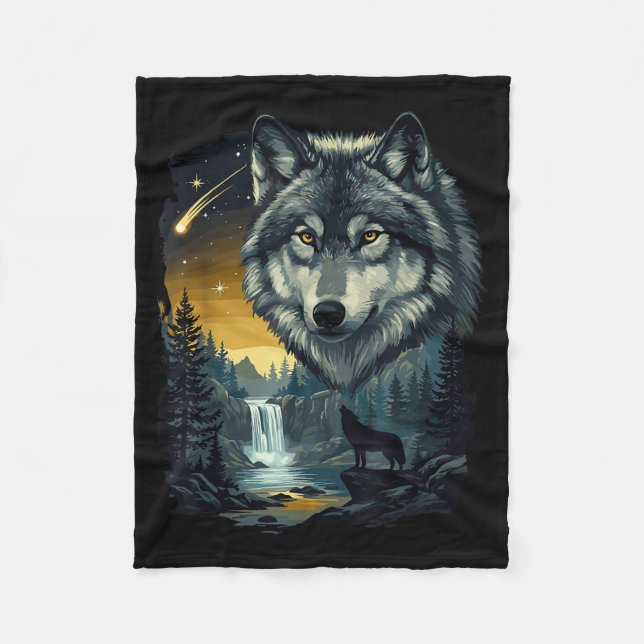 Howling Wolf Waterfall Scene For Nature Lovers And Fleece Blanket (Front)