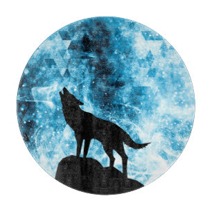 Howling Wolf Winter snowy blue smoke Abstract Cutting Board