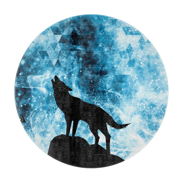 Howling Wolf Winter snowy blue smoke Abstract Cutting Board (Front)