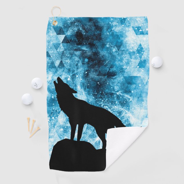 Howling Wolf Winter snowy blue smoke Abstract Golf Towel (InSitu)
