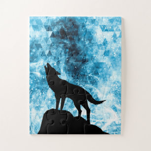 Howling Wolf Winter snowy blue smoke Abstract Jigsaw Puzzle