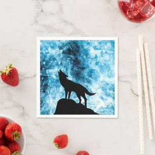 Howling Wolf Winter snowy blue smoke Abstract Napkin