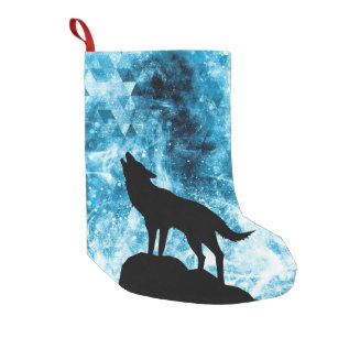 Howling Wolf Winter snowy blue smoke Abstract Small Christmas Stocking