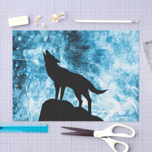 Howling Wolf Winter snowy blue smoke Abstract Tissue Paper (Craft)