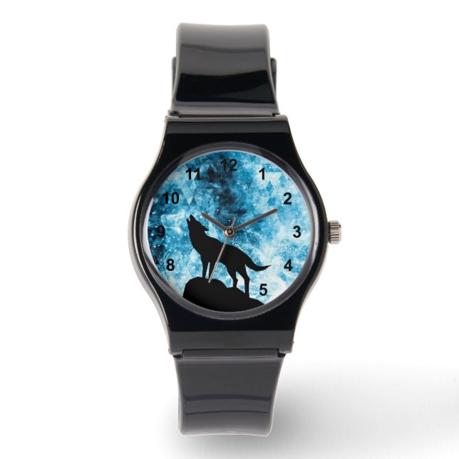 Howling Wolf Winter snowy blue smoke Abstract Watch (Front)