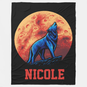 Howling Wolf with Blood Moon Fleece Blanket