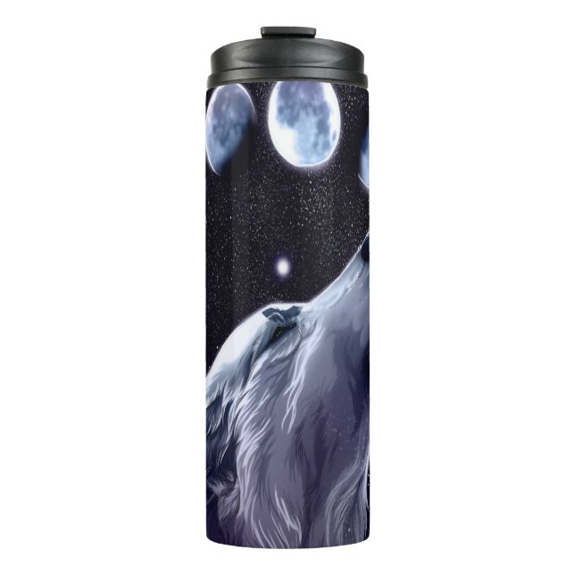 Howling Wolf with Phases of the Moon Thermal Tumbler (Front)