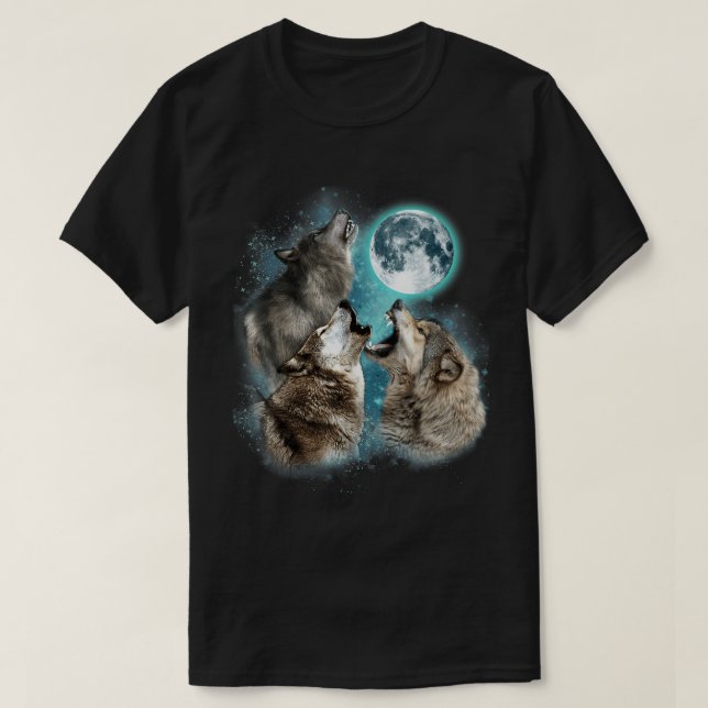 Howling Wolves Full Moon Forest Night Art Tee (Design Front)
