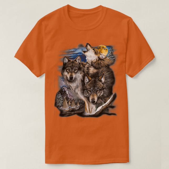 Howling Wolves in full moon  T-Shirt (Design Front)