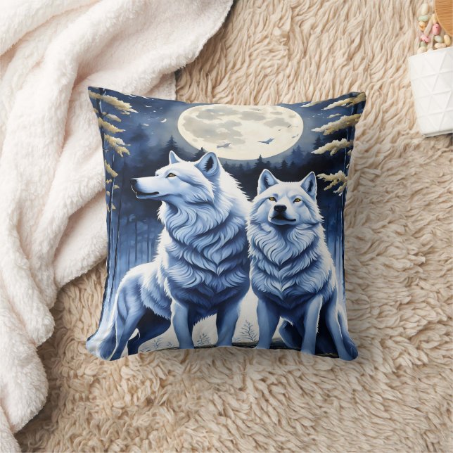 Howling Wolves Under Moonlight.  Cushion (Blanket)