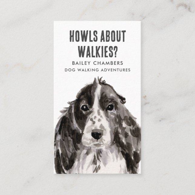 Howls About Walkies Watercolor Dog Walker  Business Card (Front)