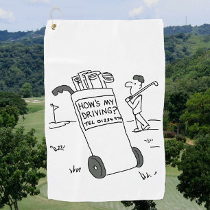 How's My Driving? Funny Golf Cartoon Golf Towel