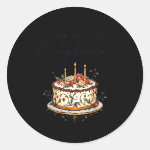 Hoy Es Mi Cumpleaños Con Cake Spanish Birthday Gif Classic Round Sticker