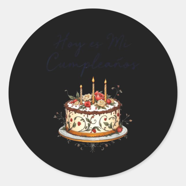 Hoy Es Mi Cumpleaños Con Cake Spanish Birthday Gif Classic Round Sticker (Front)