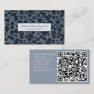 HQ Code Modern Floral Business Card Dark Blue