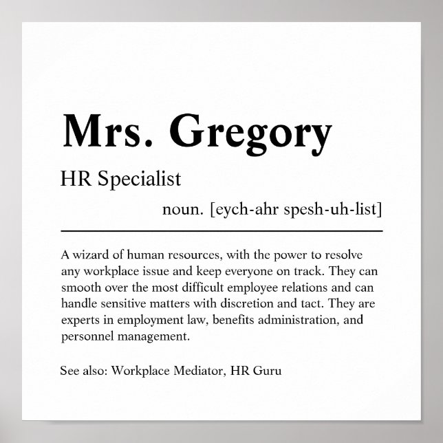 HR Specialist Personalised Gift Poster (Front)
