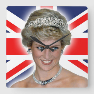 HRH Princess Diana Union Jack Square Wall Clock