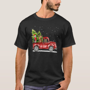 Hristmas Cat Ride Red Truck Xmas Santa Hat Pyjamas T-Shirt