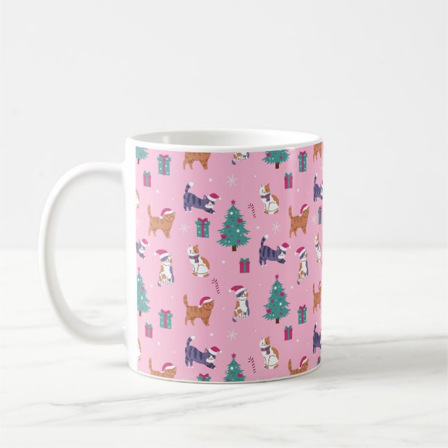 hristmas Cats and Trees Holiday Pattern Coffee Mug (Left)