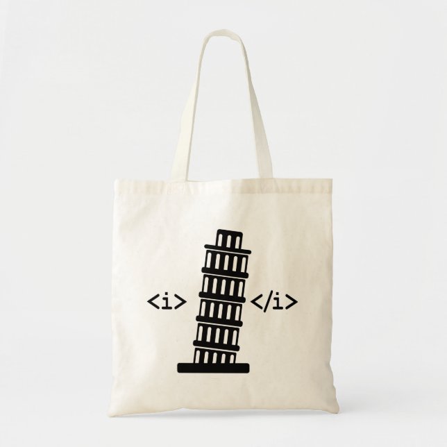 HTML Italics Pisa Tower web designer developer Tote Bag (Front)
