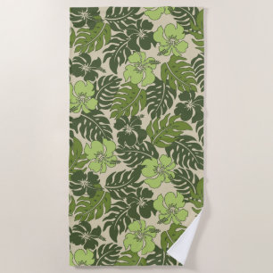 Huakini Bay Hawaiian Hibiscus Floral- Green Beach Towel
