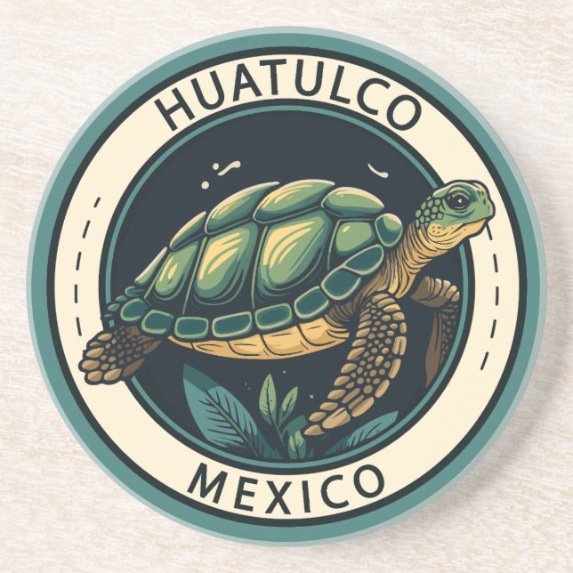 Huatulco Mexico Turtle Badge Coaster (Front)