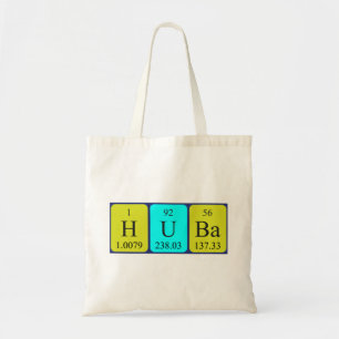 Huba periodic table name tote bag