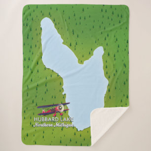 Hubbard lake Northern Michigan lake map Sherpa Blanket