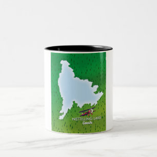 Hubbard lake Northern Michigan lake map Two-Tone C Coffee Mug