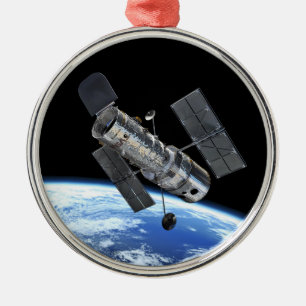 Hubble Space Telescope In Earth Orbit NASA Photo Metal Tree Decoration
