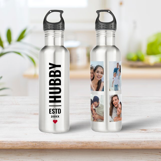 Hubby  |  4 Photo Collage Valentine's Day Gift  St 710 Ml Water Bottle (Creator Uploaded)
