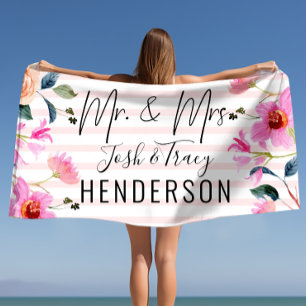 Hubby and Wifey Mr and Mrs, Bride and Groom Beach Towel