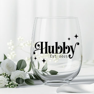 Hubby any colour elegant retro font and stars stemless wine glass