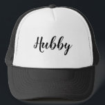Hubby. Black and White. Trucker Hat<br><div class="desc">Cute hat for newly weds. Black and White hat with "Hubby, " featuring on it. Matching Pink and White "Wifey" hat is also available.

https://www.zazzle.com/z/gxr9s?rf=238626109564423485</div>