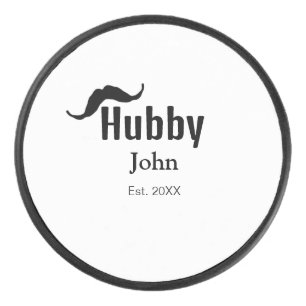 Hubby husband add name date year moustache simple hockey puck