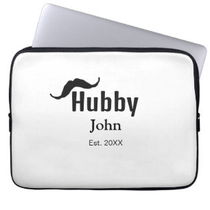 Hubby husband add name date year moustache simple laptop sleeve