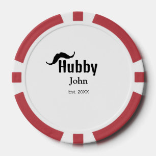 Hubby husband add name date year moustache simple  poker chips